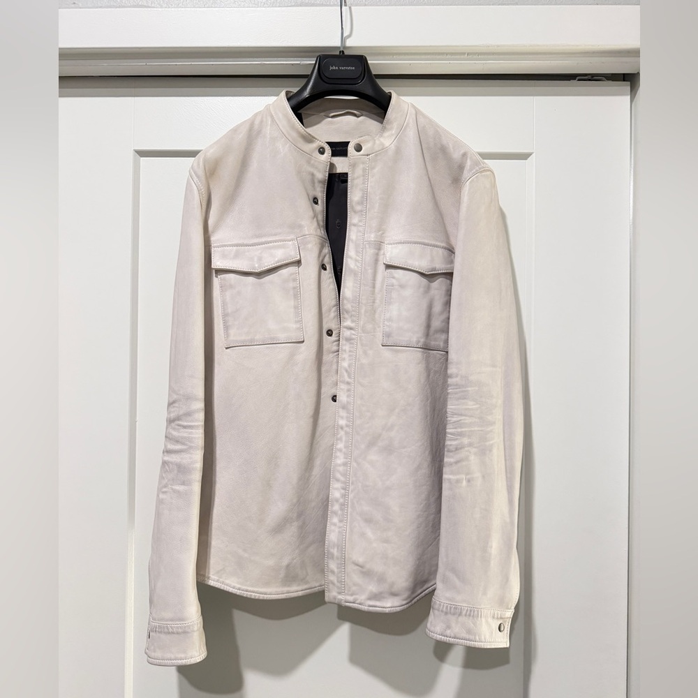 John Varvatos Light Beige Leather Shirt Jacket
